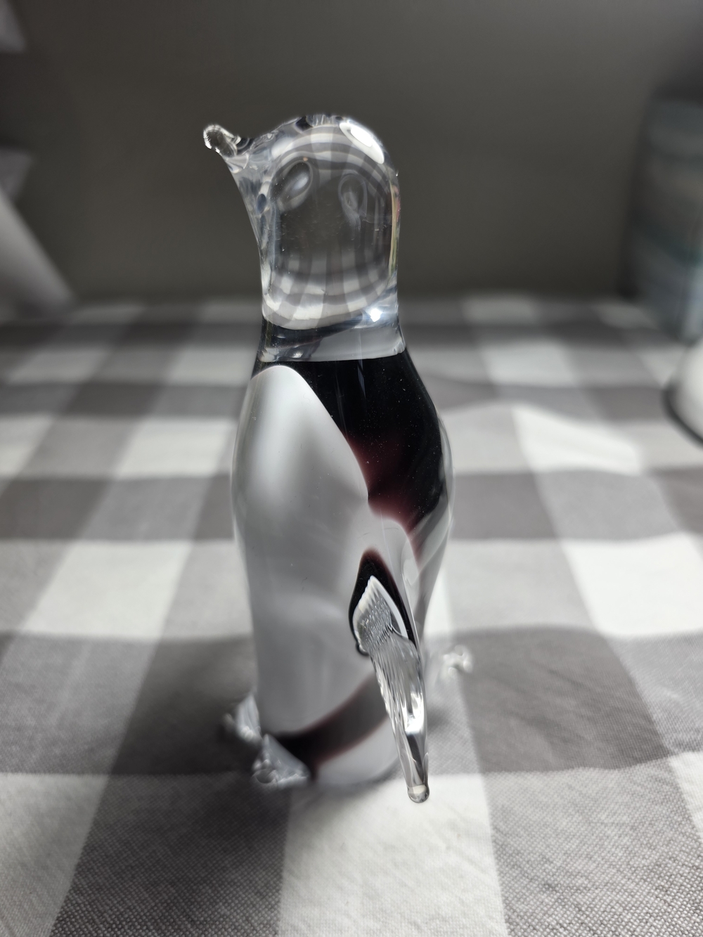 Handblown Glass Penguin Figurine in Clear, Black & Deep Red